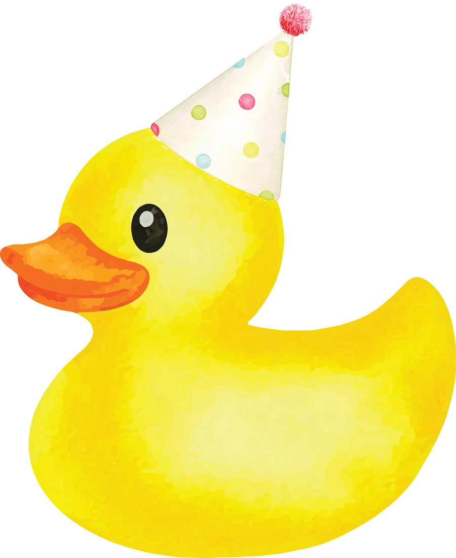 Yellow rubber duck wearing a party hat